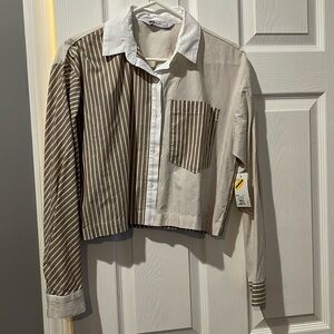 Striped cropped button down shirt, size S